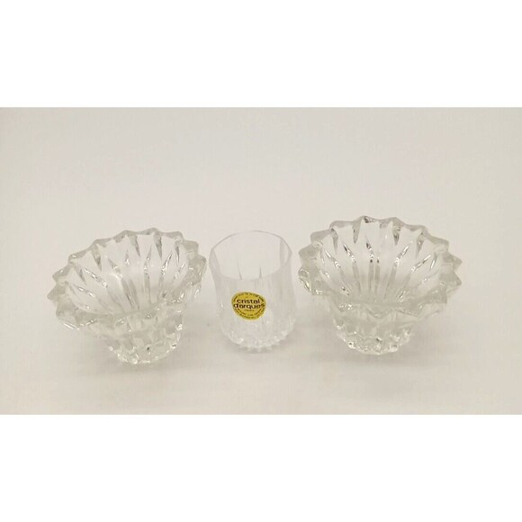 Cristal D' Arques 2 Clear Cut Lead Crystal Candle Stick Holders & Mini Vase - Picture 2 of 7